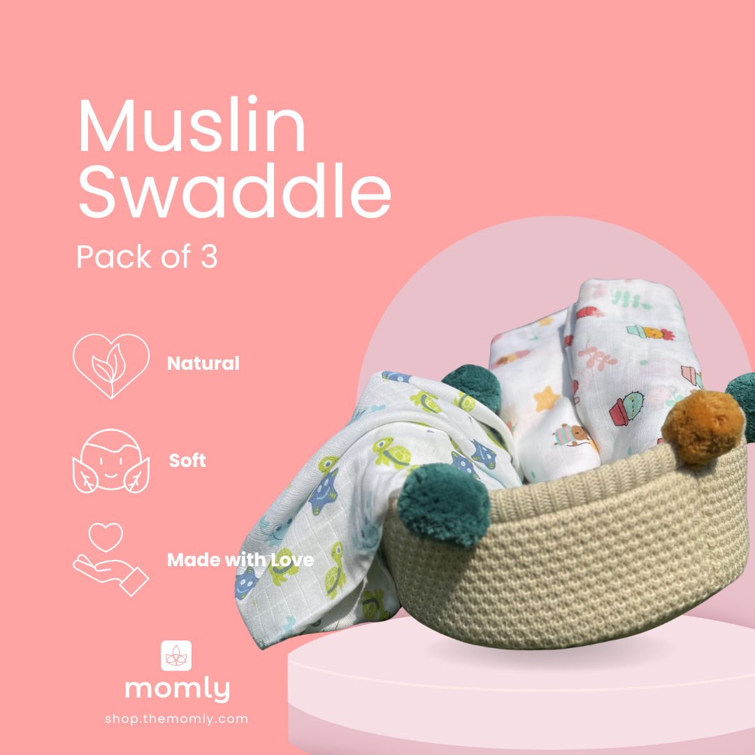 Organic Muslin Swaddle Blanket (Pack of 3) – Soft, Breathable & Baby-Safe