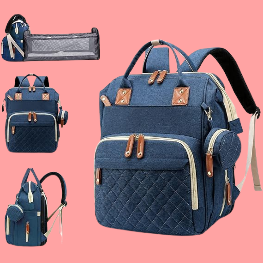 Momly Diaper Bag With Changing Station | Mummy Bag With Bassinet | Bed Changing Backpack-Grey