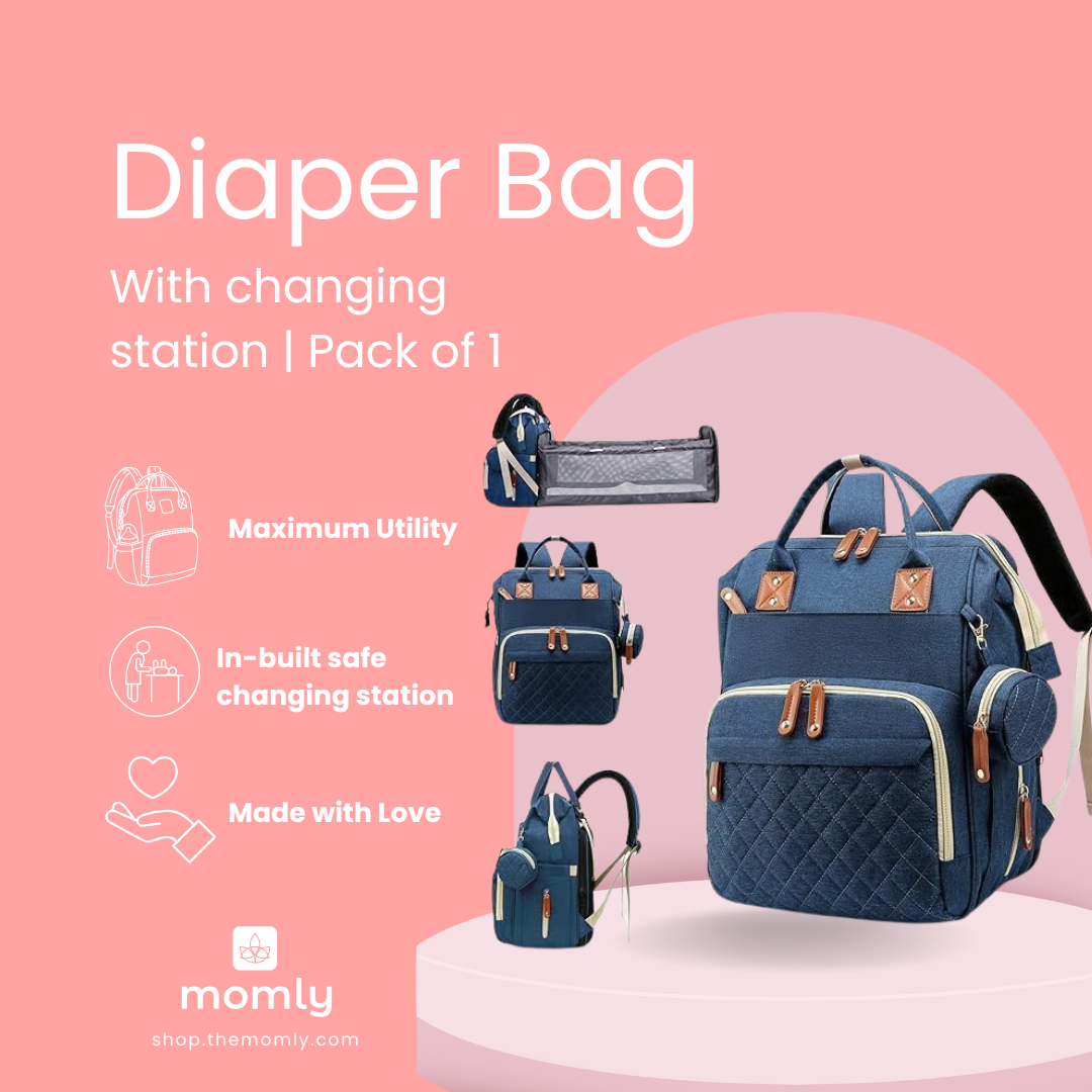 Momly Diaper Bag With Changing Station | Mummy Bag With Bassinet | Bed Changing Backpack-Grey